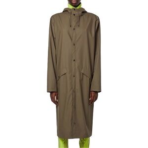 RAINS Long Jacket Unisex Wood/Brown Size Small Raincoat &150 NWT Waterproof